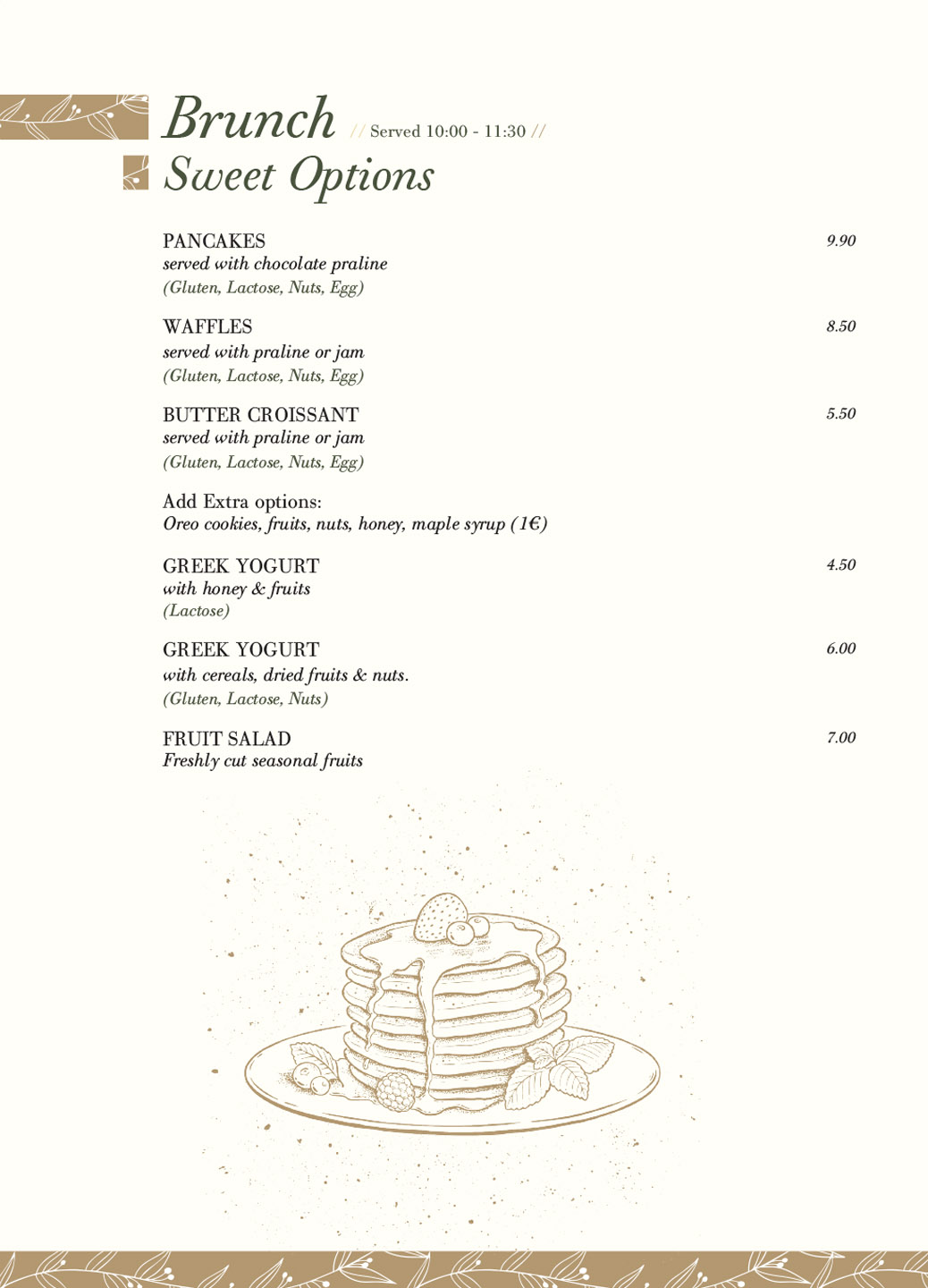 Elia A La Carte Menu - Brunch