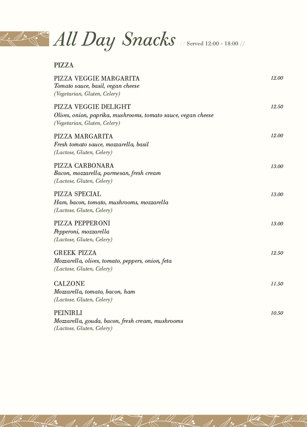 Elia A La Carte Menu - Snacks